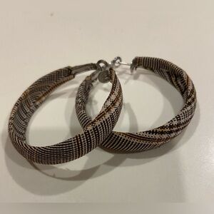 Elegant Brown and Black Plaid Hoop Earrings
